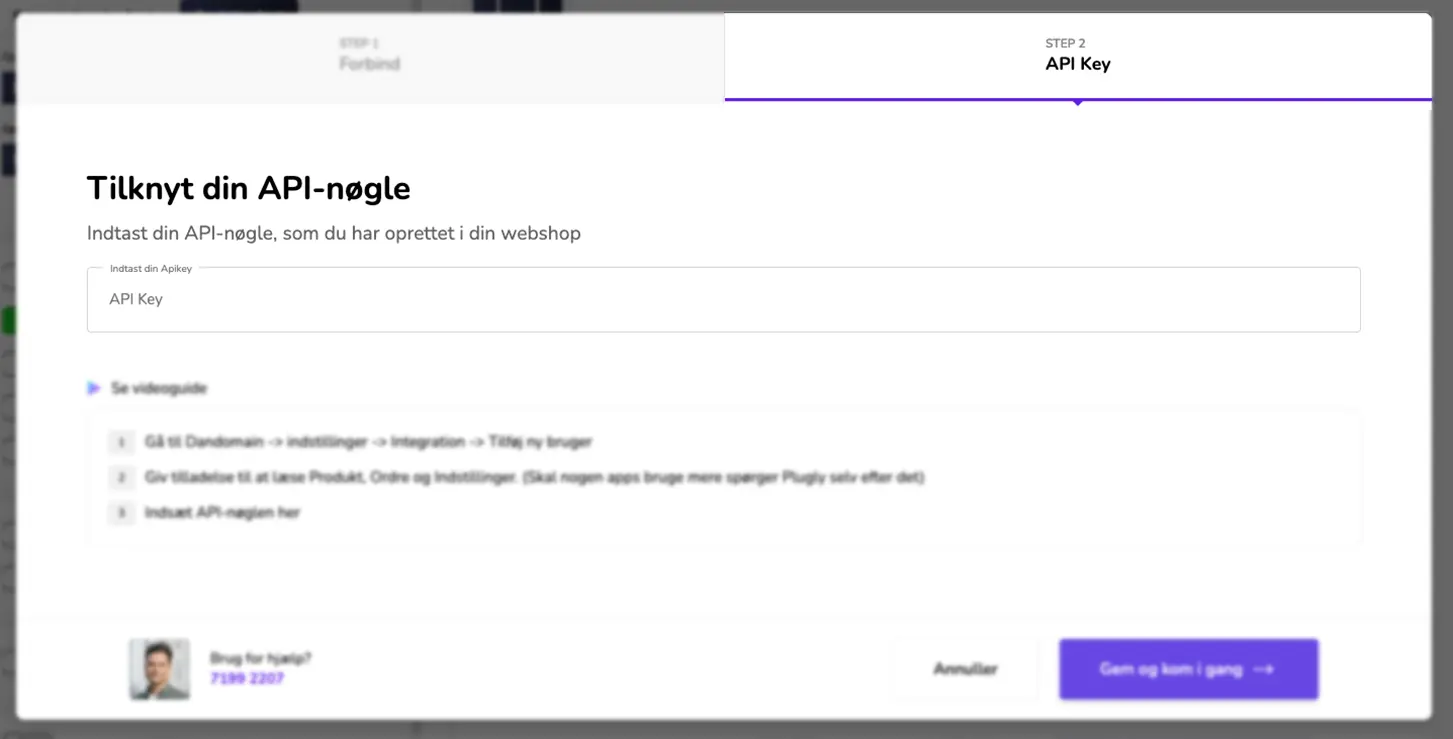 Plugly: Indsæt API-brugerens email og password