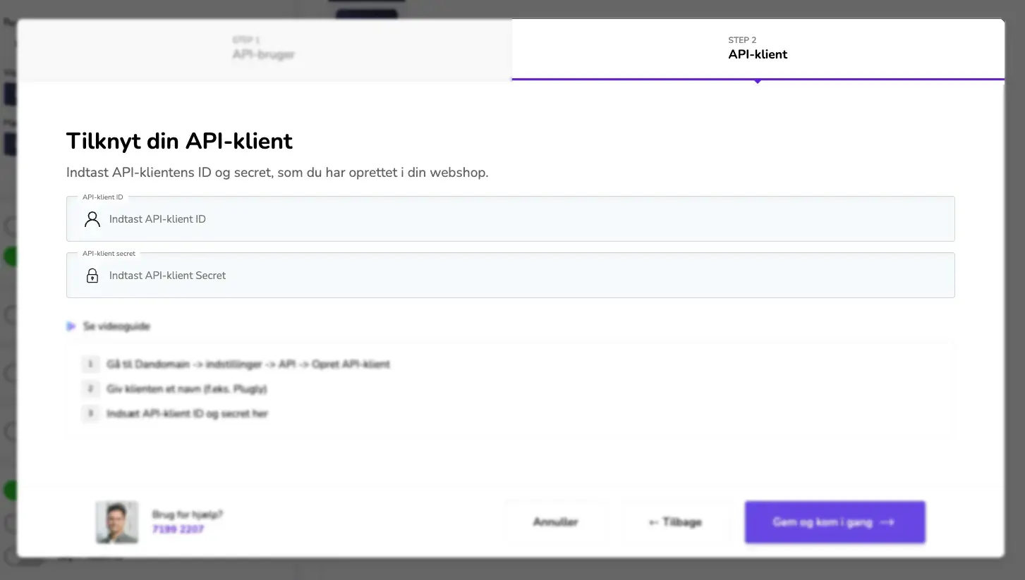Plugly: Indsæt API-klient ID og secret